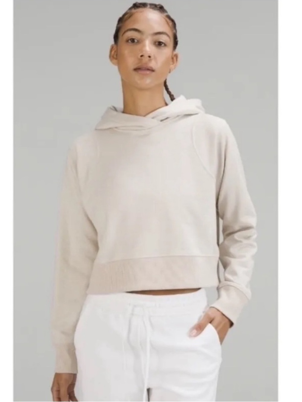 Lululemon Loungefull Cropped Hoodie Bone Beige Sparkle. Athleisure, workout. 2